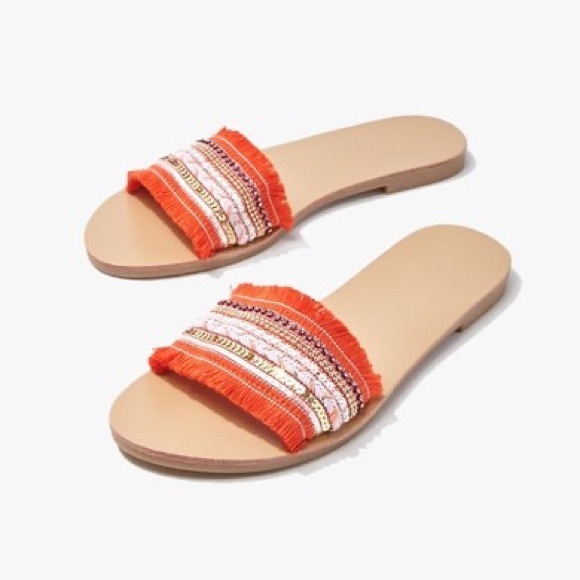 Forever 21 Beaded Fringe-Vamp Sandals - Picture 1 of 6